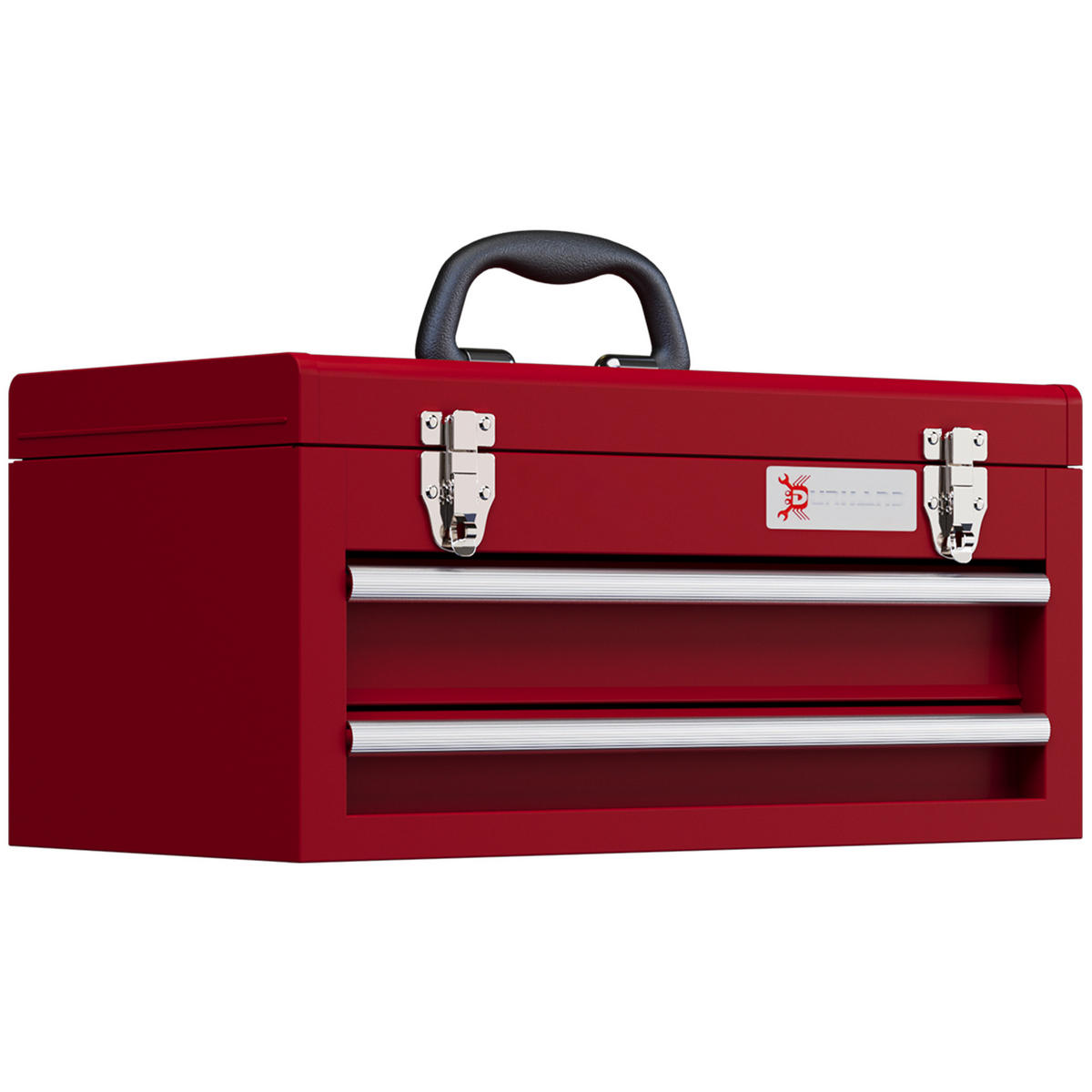 WERKZEUGKOFFER leer, 46 x 24 x 22 cm Werkzeugkasten mit 2 Schubladen Rot - Rot, Metall (24/22/46cm) - DURHAND