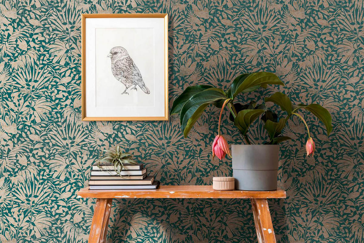 VLIESTAPETE Grün 53/1005 cm - Goldfarben, Textil (53/1cm) - KUNSTLOFT