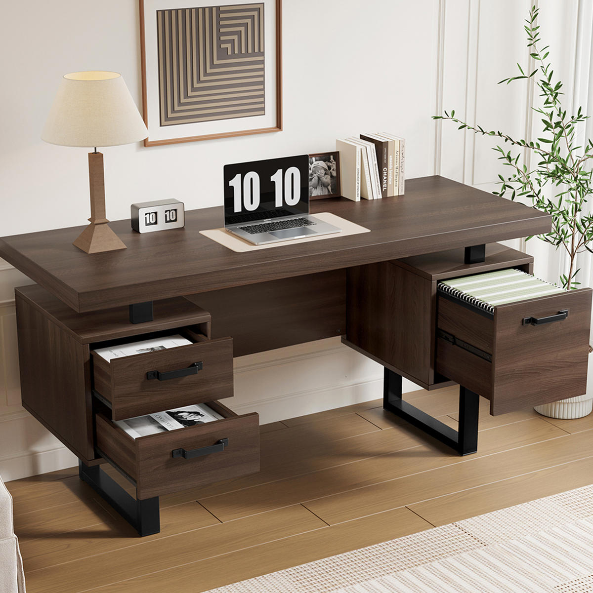 SCHREIBTISCH 135/54 cm mit 2 Schubladen und Ordnerfach in Braun - Dunkelbraun, Holzwerkstoff (135/54/76cm) - BEAOK