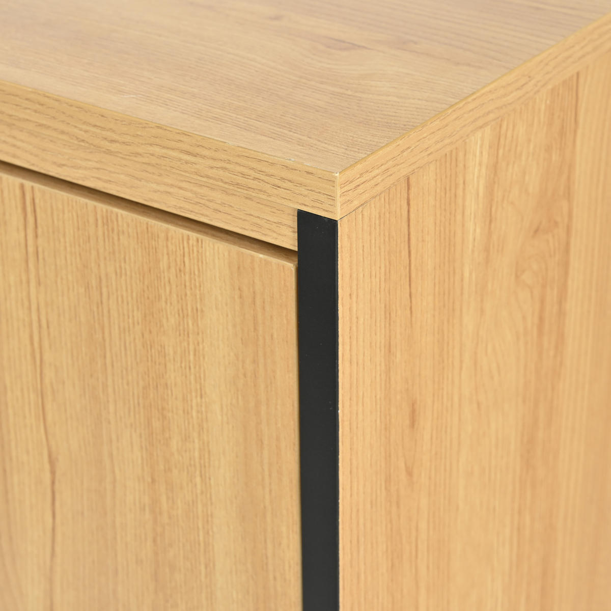VITRINE 77,5/40/150 cm in Natur aus MDF mit LED-Beleuchtung und Glastür - Schwarz/Naturfarben, Glas/Holzwerkstoff (77.5/150/40cm) - CHICFURN