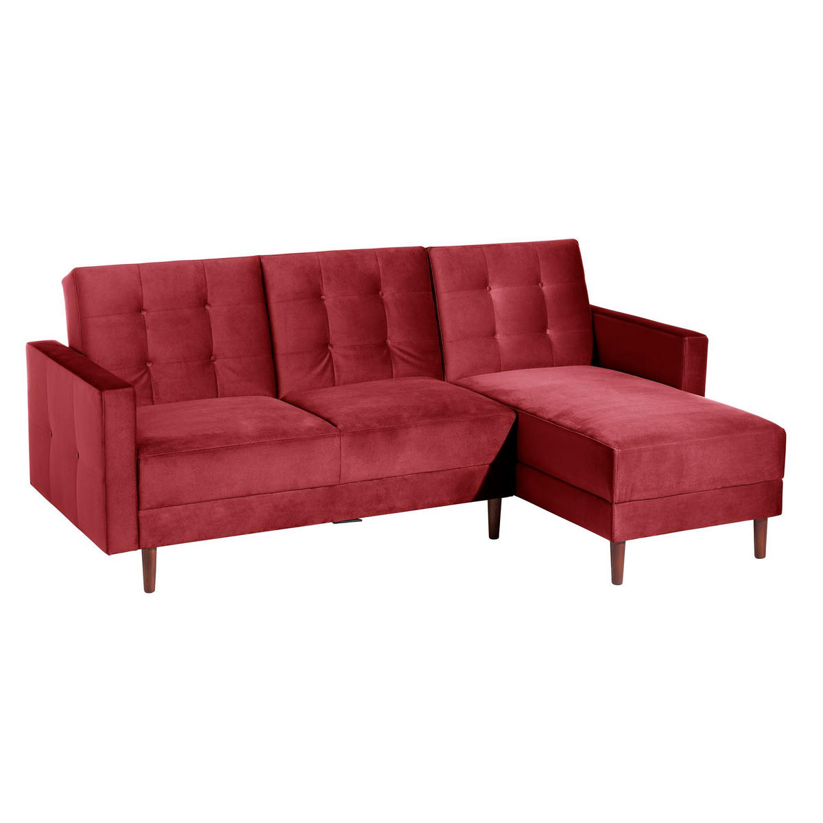 FUNKTIONSSOFA mit Hocker Katunia Samtvelours rot - Rot, Kunststoff (222/92/144cm) - 58aufmkessel