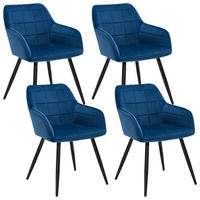 ESSZIMMERSTUHL 4er Set, Küchenstühle mit Armlehnen Metallbeinen - Blau/Schwarz, Textil/Metall (56/81/62cm) - Woltu