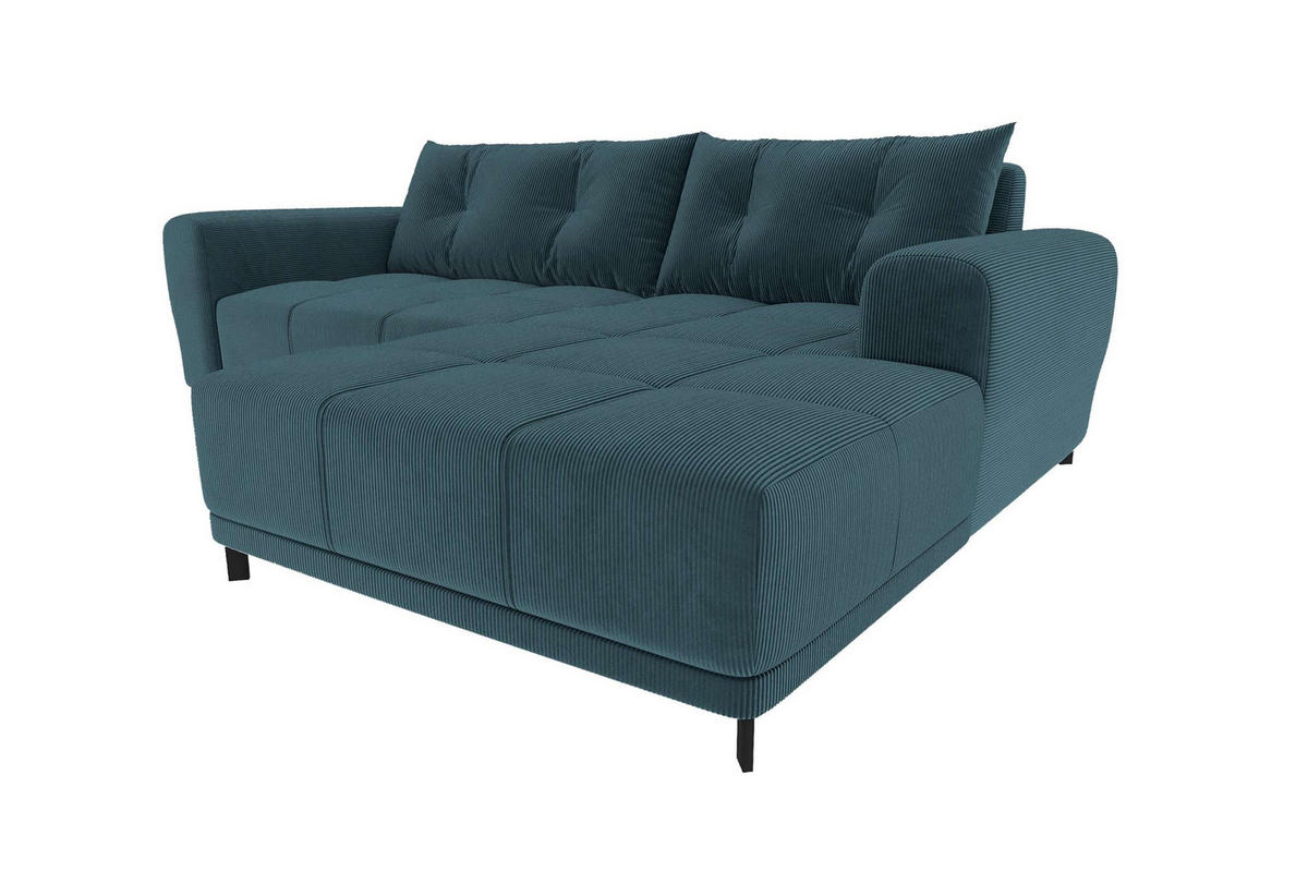 ECKSOFA Massimo Cordstoff Blau inkl. Schlaffunktion Rechts - Blau/Schwarz, Textil/Metall (246/177cm) - 99rooms