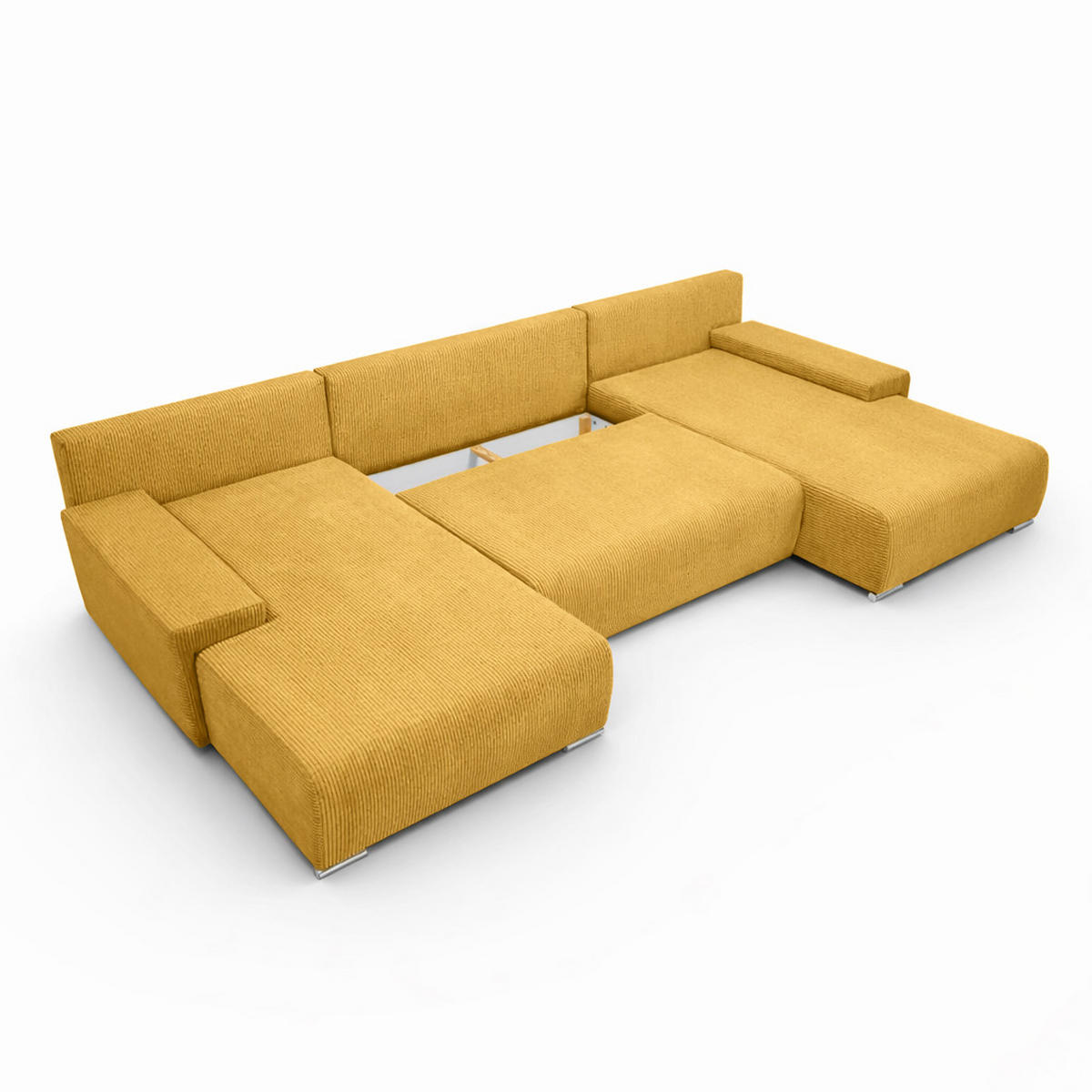 ECKSOFA U-Form Livorno Schlaffunktion Cord-Stoff Gelb - Chromfarben/Gelb, Holz/Kunststoff (348/93/188cm) - Kaiser Möbel