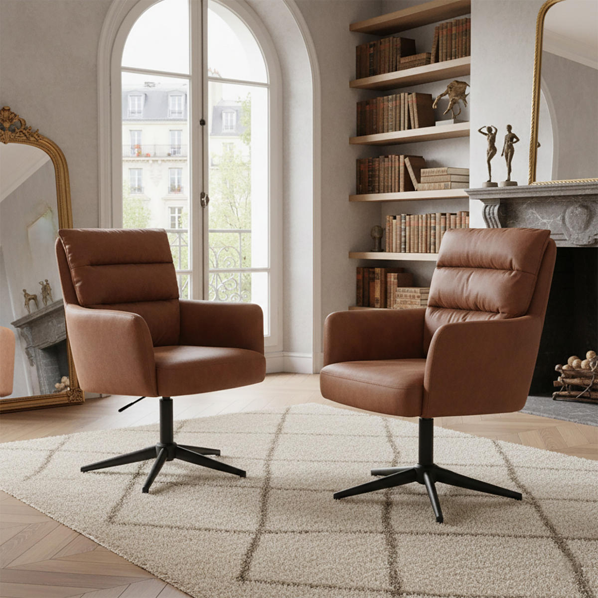 BÜROSTUHL Mika-Romy 2er-Set - Schwarz/Braun, Textil/Metall (59/91/66cm) - DUBI Möbel