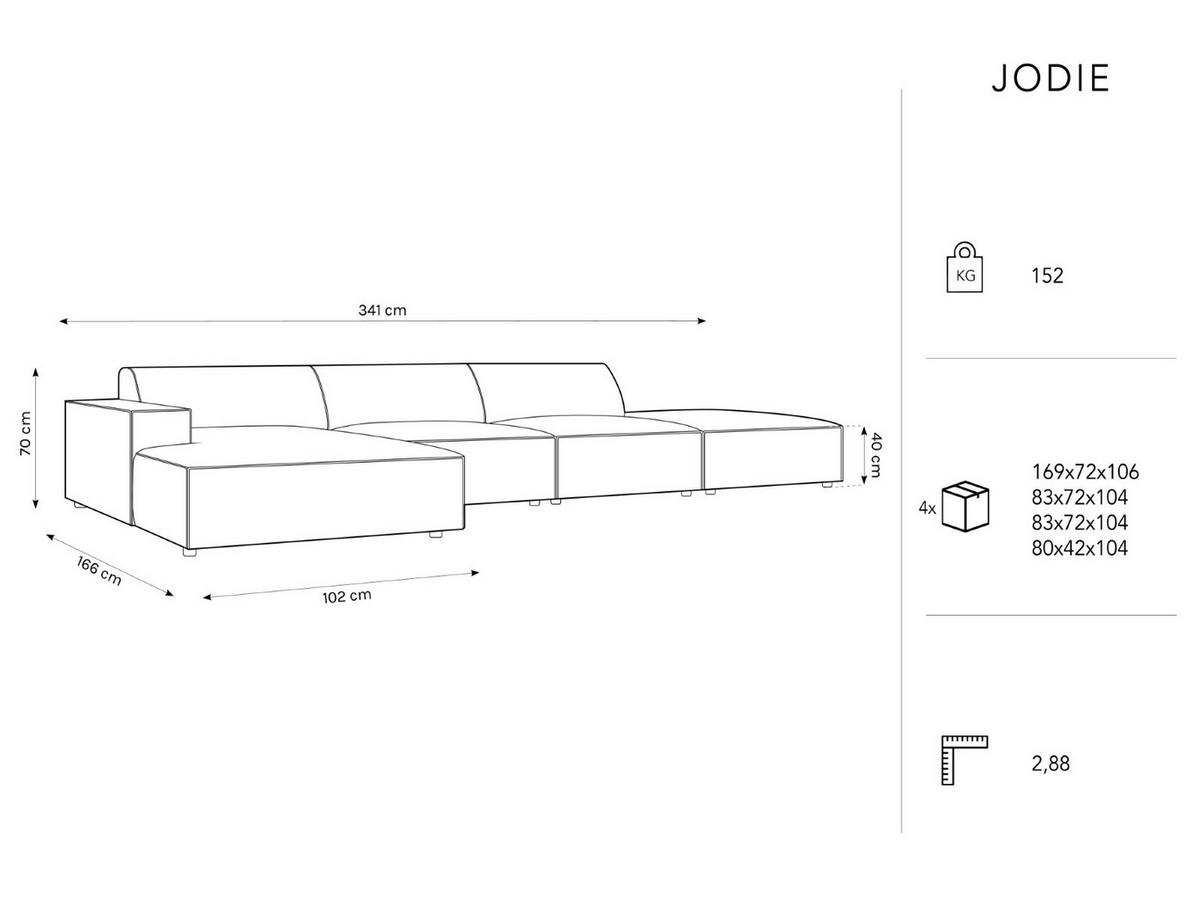 ECKSOFA links Jodie aus Samt hellgrau 5 Sitzplätze - Hellgrau, Textil (166/341cm) - Micadoni