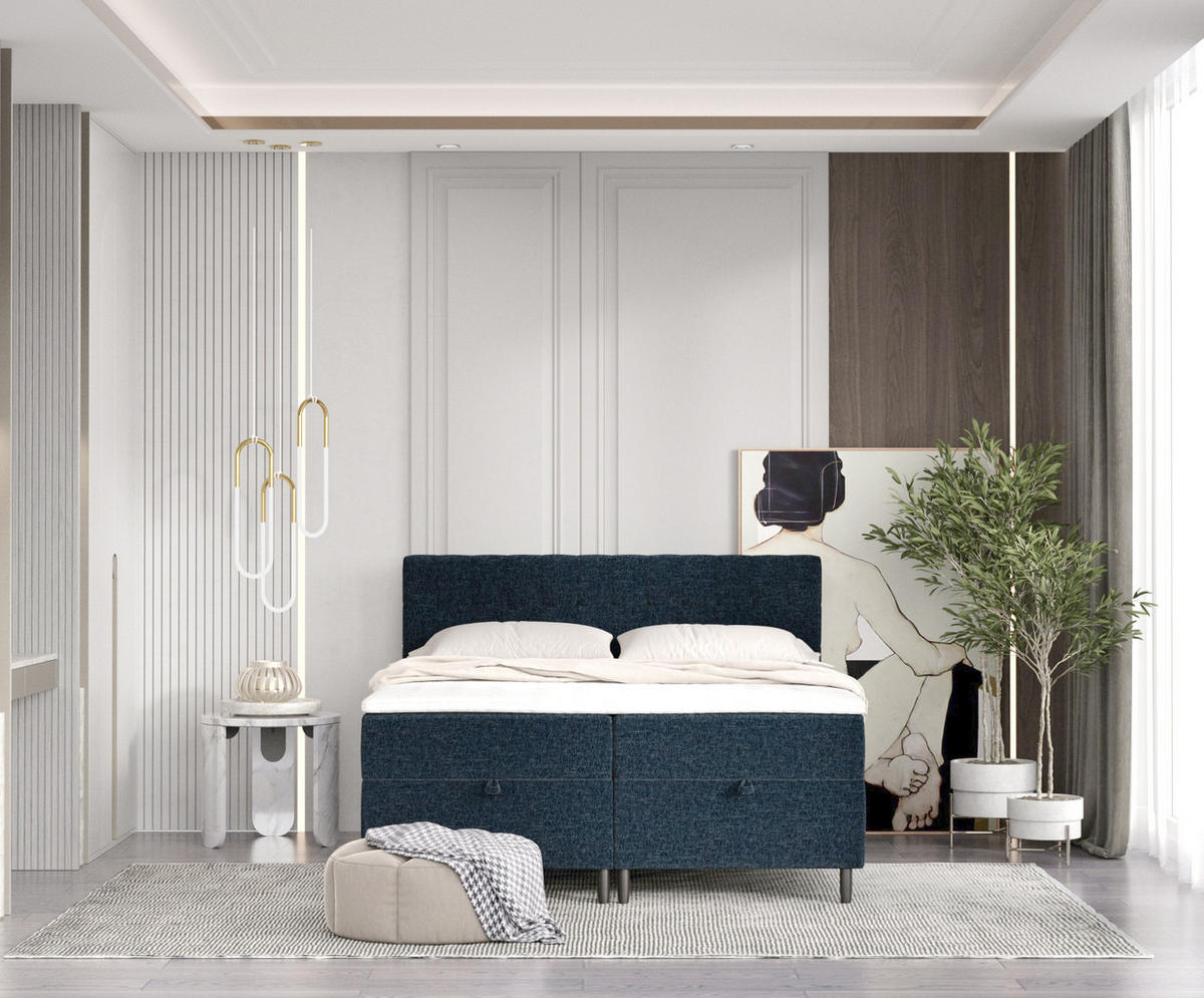 BOXBETT Milo Marineblau 180/200 cm - Schwarz/Dunkelblau, Holz/Holzwerkstoff (180/200cm) - Maison de Reve