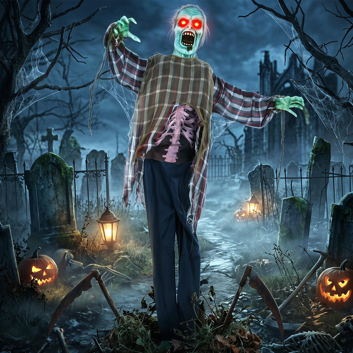 ANIMIERTER-ZOMBIE Metall Polyesterfaser Rot - Rot, Kunststoff (18/170/60cm) - HOMCOM