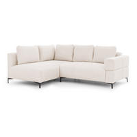 ECKSOFA Cardea in Bubble-Optik aus weichem Creme Strukturstoff mit hohem Sitzkomfort - Ottomane links - Creme/Schwarz, Holz/Textil (170/230cm) - S-Style Möbel