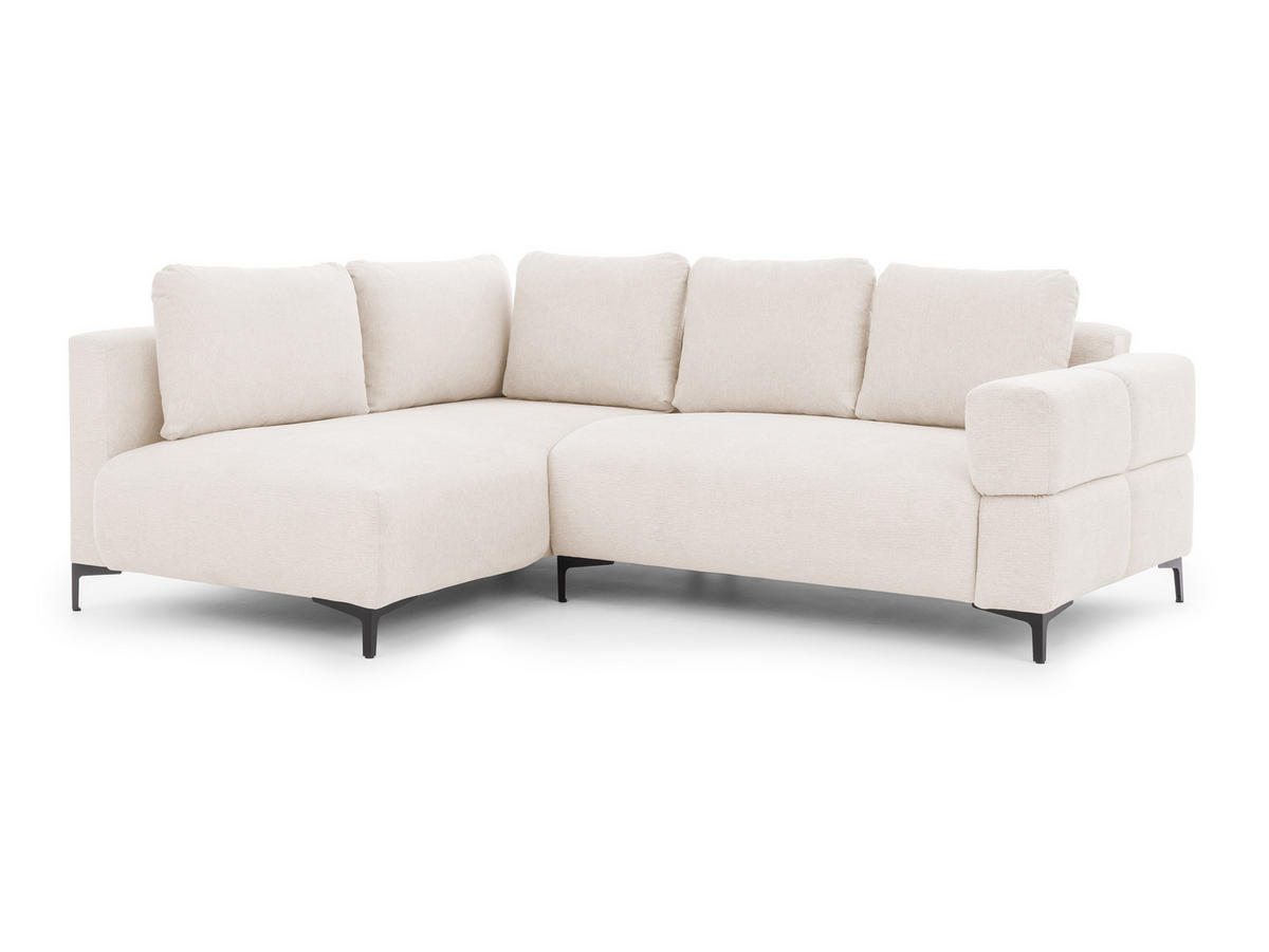 ECKSOFA Cardea in Bubble-Optik aus weichem Creme Strukturstoff mit hohem Sitzkomfort - Ottomane links - Creme/Schwarz, Holz/Textil (170/230cm) - S-Style Möbel