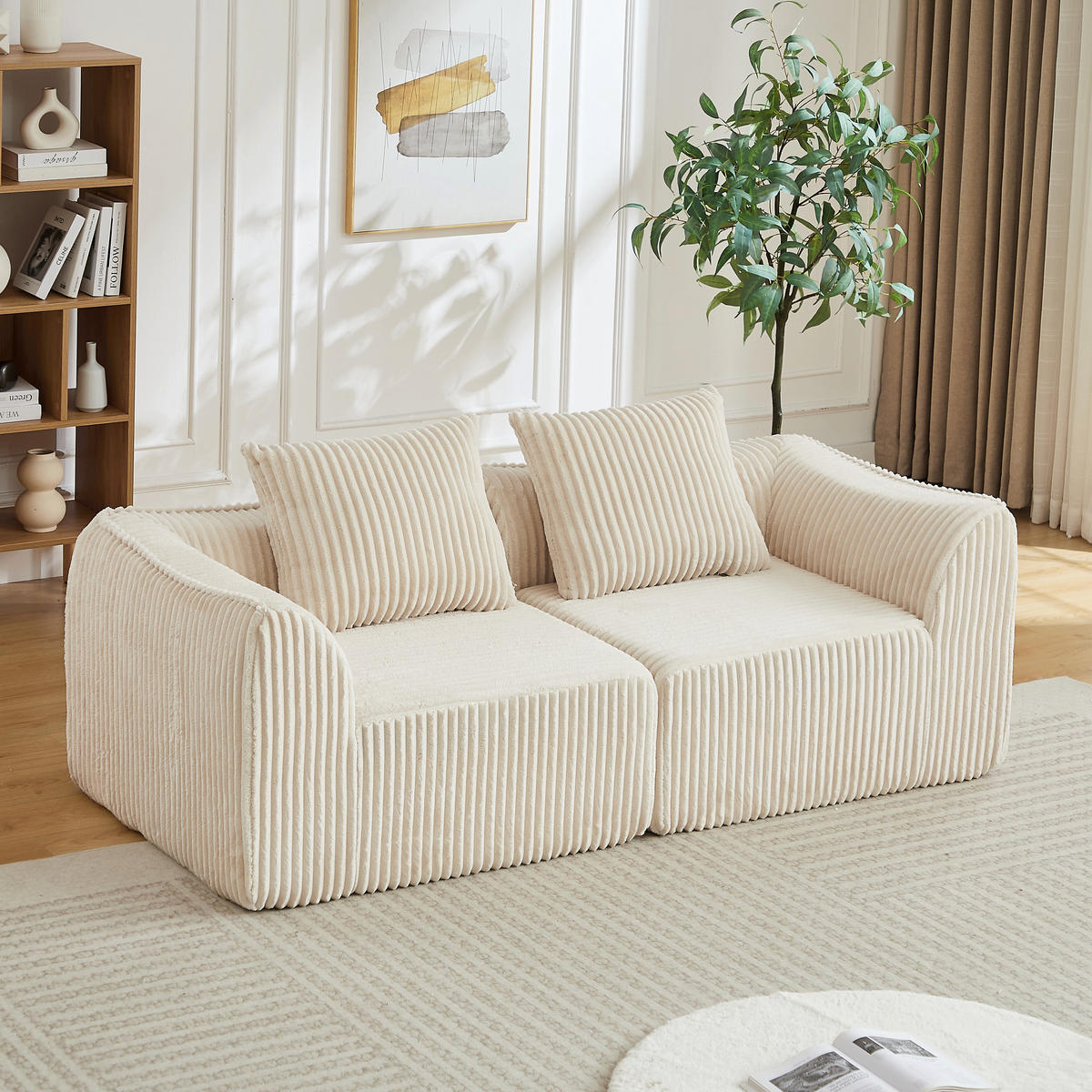 2-SITZER SOFA aus Cord in Beige minimalistisch & ohne Montage - Beige, Textil (101/72.5/185cm) - Urban Meuble