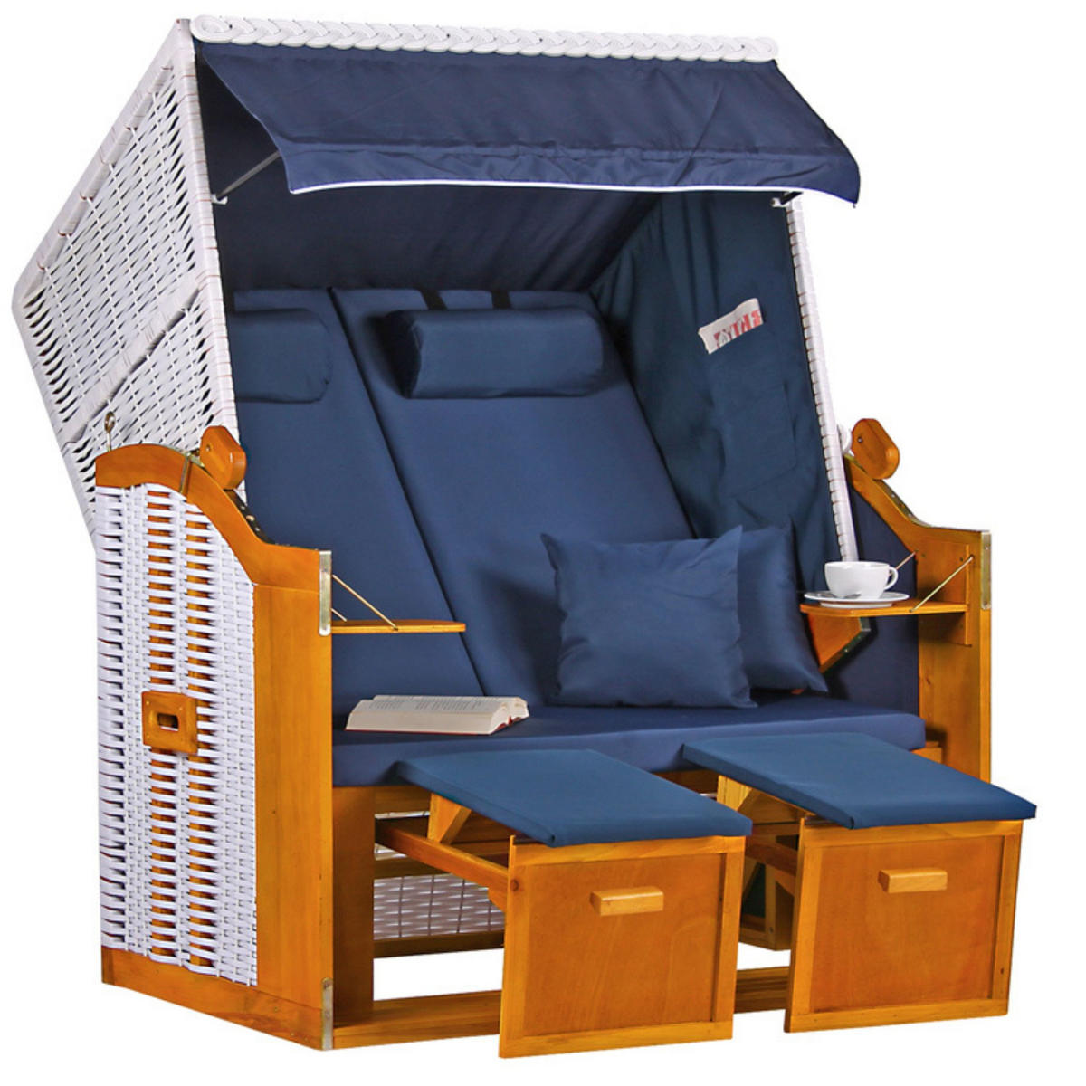 STRANDKORB Ostsee 2-Sitzer PE weiß - Blau/Braun, Metall (120/160/80cm) - Mr. Deko