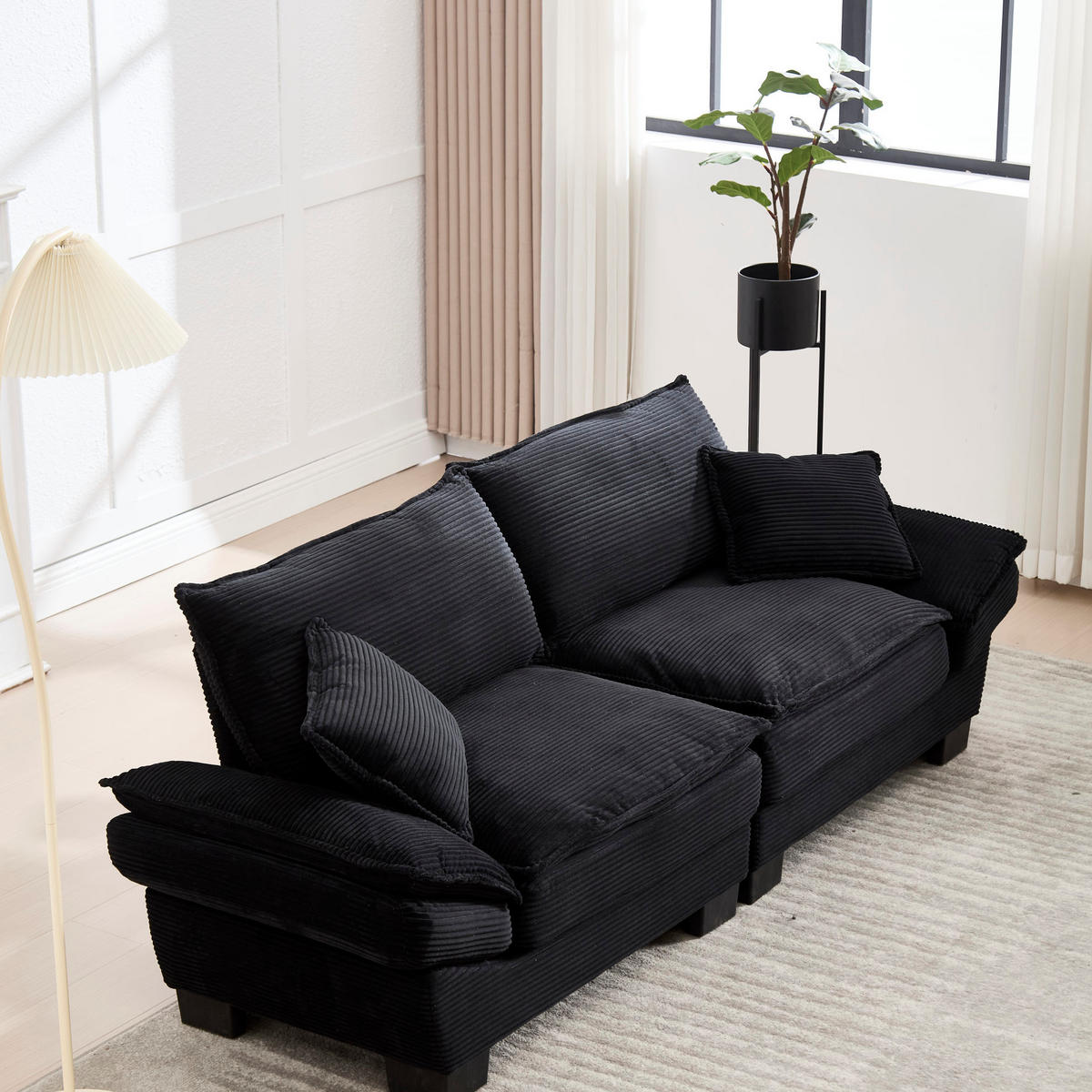 SOFA für 2 Personen mit Velvet-Bezug in Schwarz 224/81/81 cm - Schwarz, Textil (224/81/81cm) - OKWISH
