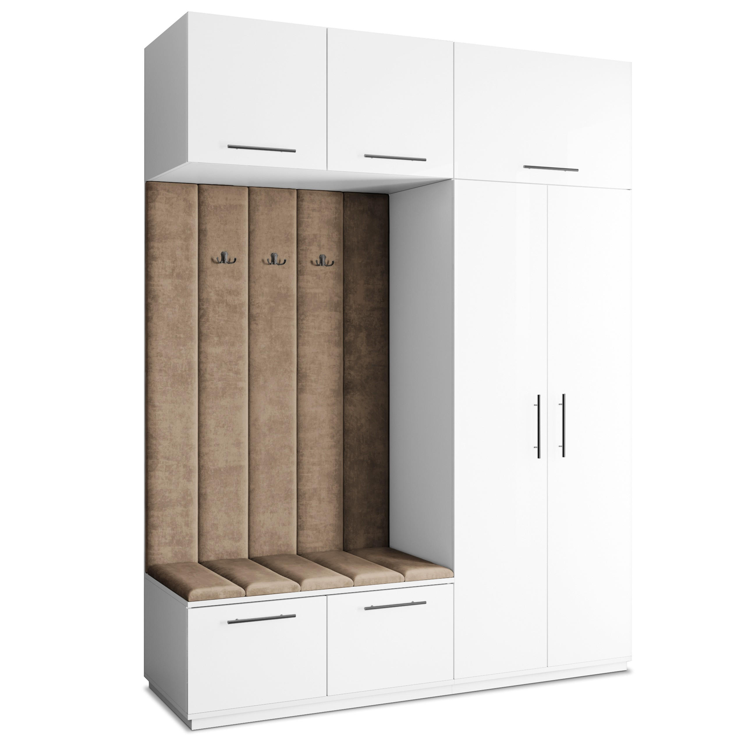 GARDEROBENSCHRANK REMA 180/240/60 cm Modern Garderobe-Set Weiß - Beige/Weiß, Holzwerkstoff (180/240/60cm) - MASSENO