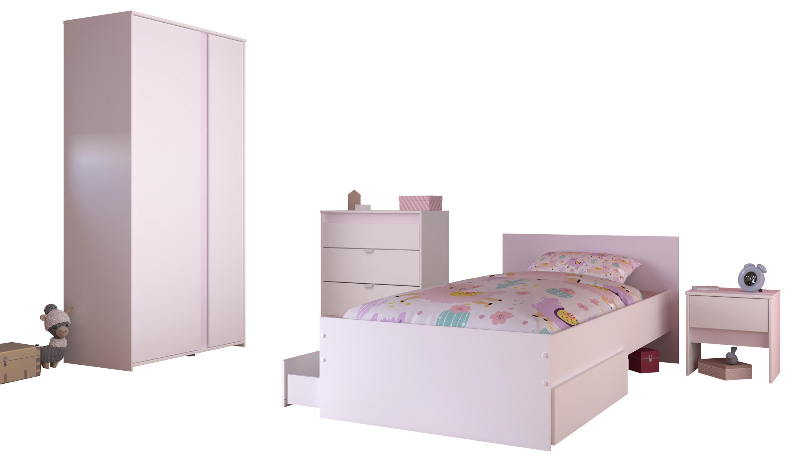 JUGENDZIMMER Pirouette 22 in Weiß mit Rosa oder Kieselgrau 5 teilig - Weiß, Holzwerkstoff (120/200/80cm)