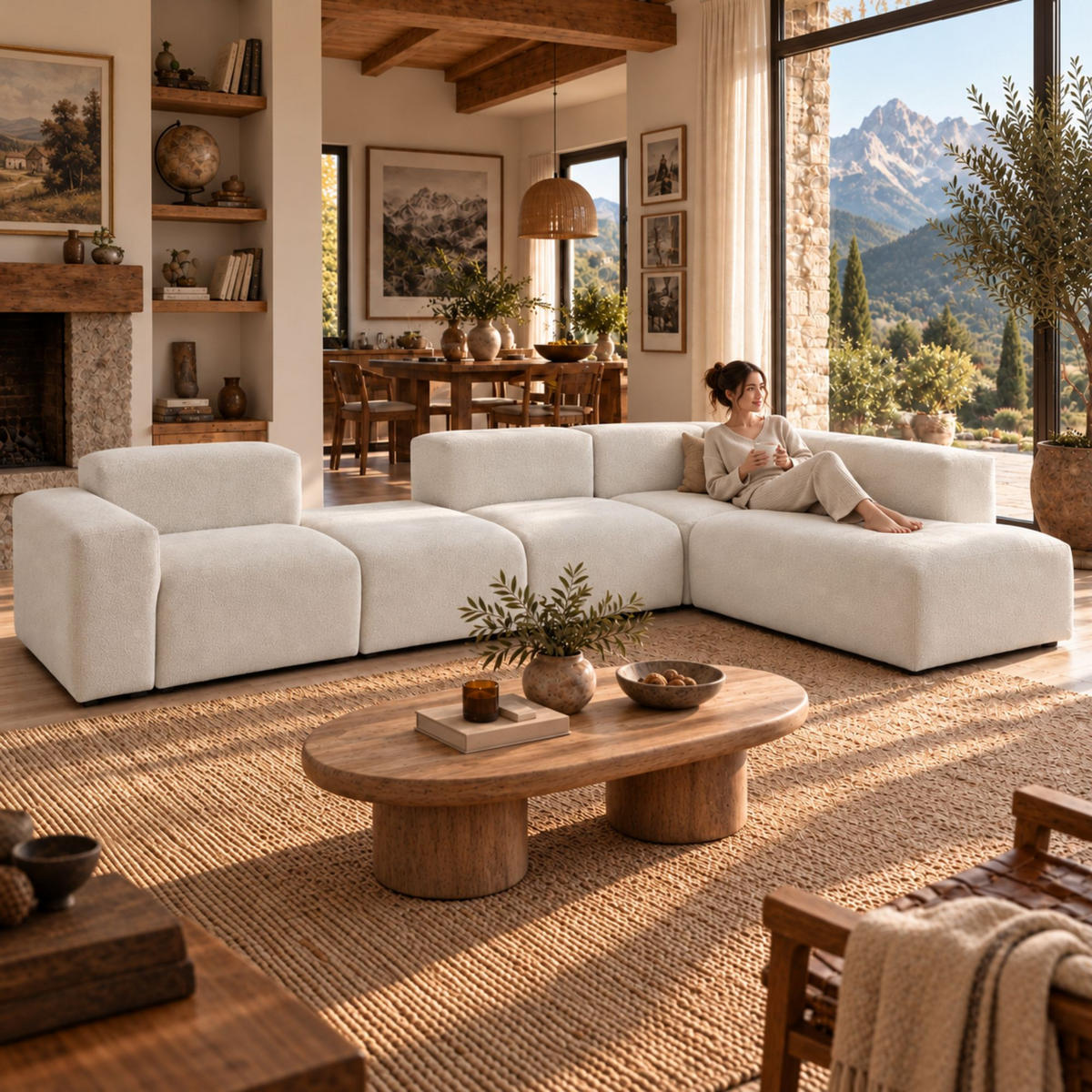 5-SITZER modulares Ecksofa HEAVEN SET 5 Rechts, Breite 380 cm Webstoff Weiß - Schwarz/Weiß, Holz/Kunststoff (245/380cm) - Muffo