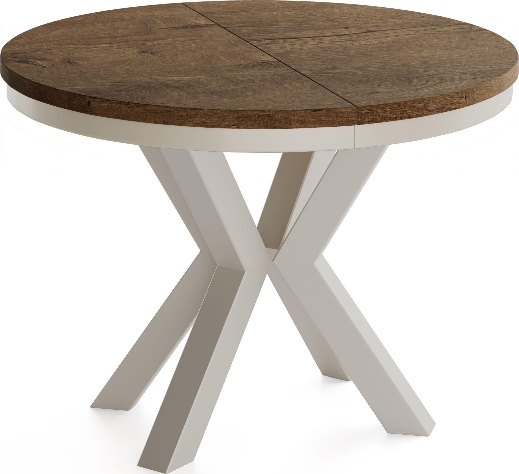 ESSTISCH Clara Grau-Beige runder ausziehbarer, Lefkas Eiche 120-200/120/76 cm - Alteiche/Grau, Holzwerkstoff/Metall (120/120/76cm) - WFL GROUP