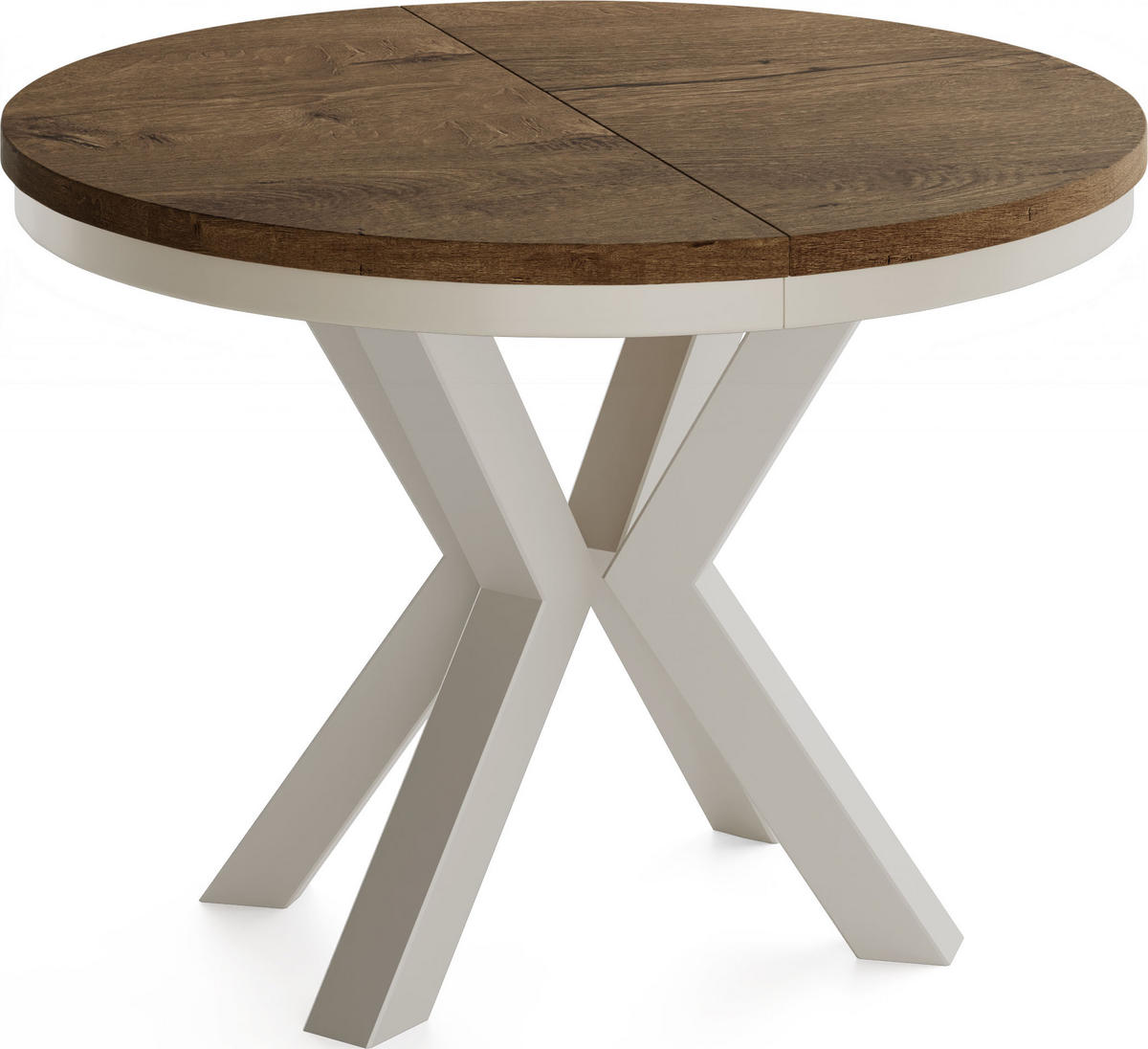 ESSTISCH Clara Grau-Beige runder ausziehbarer, Lefkas Eiche 120-200/120/76 cm - Alteiche/Grau, Holzwerkstoff/Metall (120/120/76cm) - WFL GROUP