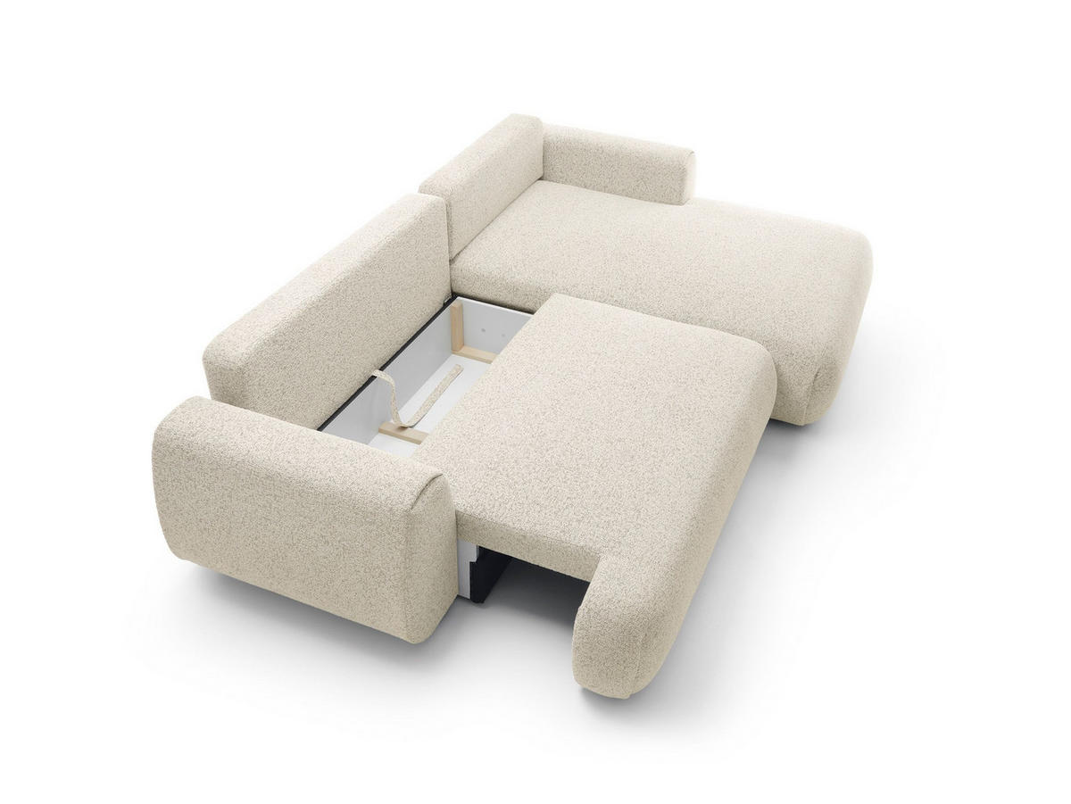 ECKSOFA ZEST Creme Geflochtener Stoff mit Schlaffunktion - Creme, Holz (270/167cm) - MASSENO