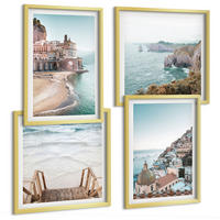 BILDER SET 4er Set - 50x50 cm & 40x60 cm Goldrahmen - Sommerliche Strandansichten in Pastellfarben - Goldfarben, Kunststoff (50/50cm) - TULUP