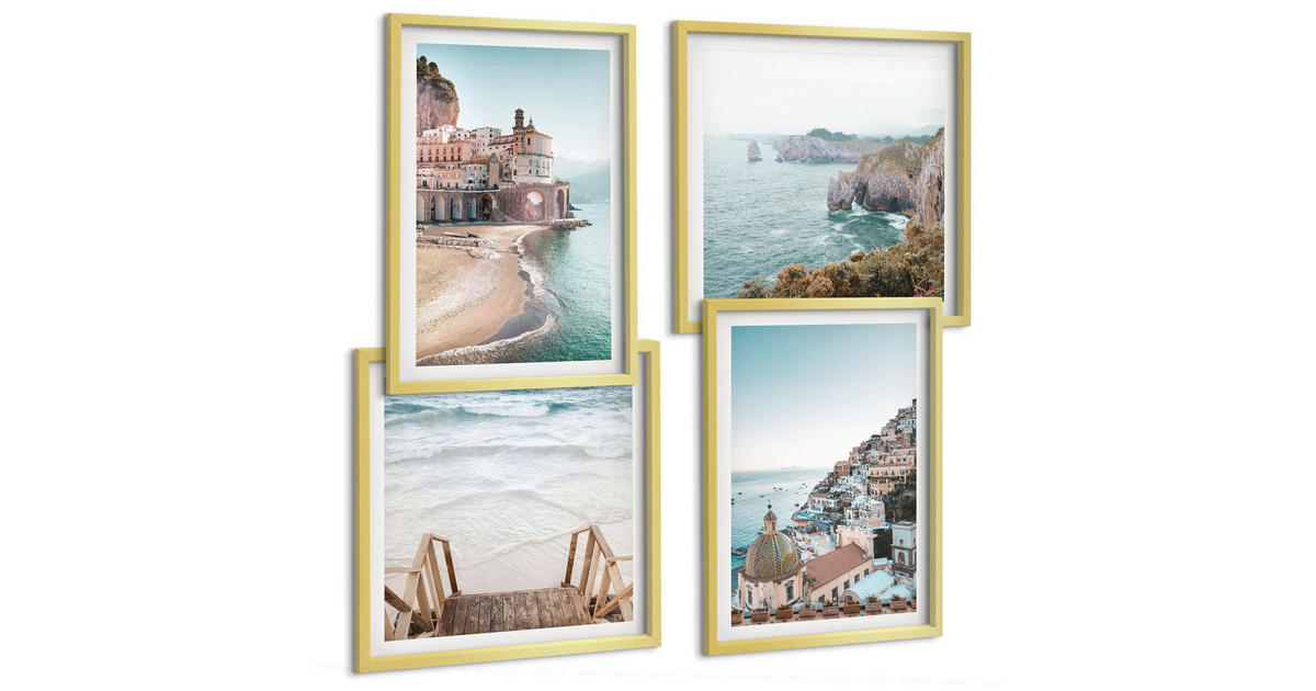 TULUP BILDER SET 4er Set - 50x50 cm & 40x60 cm Goldrahmen - Sommerliche ...
