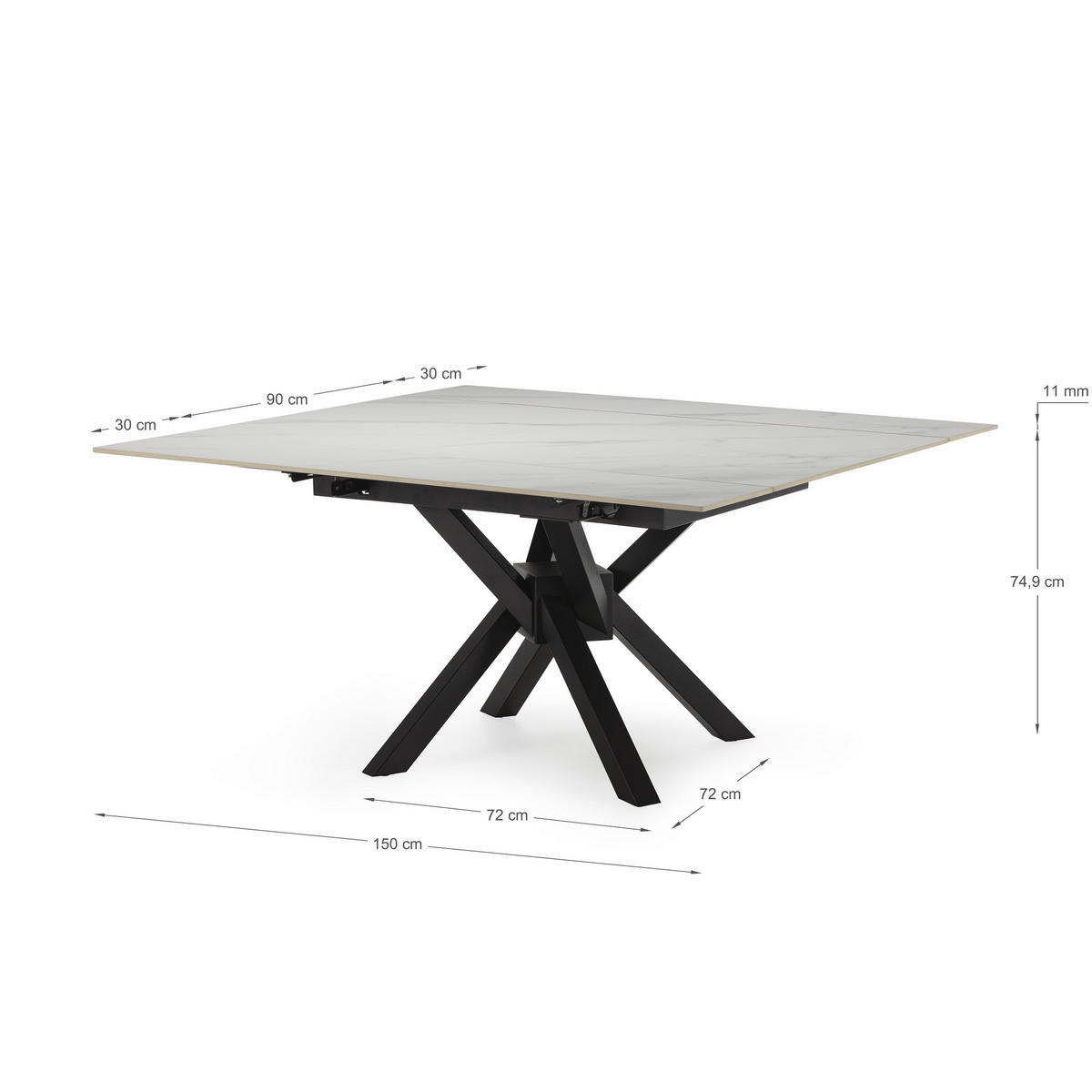 ESSTISCH Arlene Schwarz 150/90/76 cm - Schwarz, Stein (150/90/76cm) - Drawer