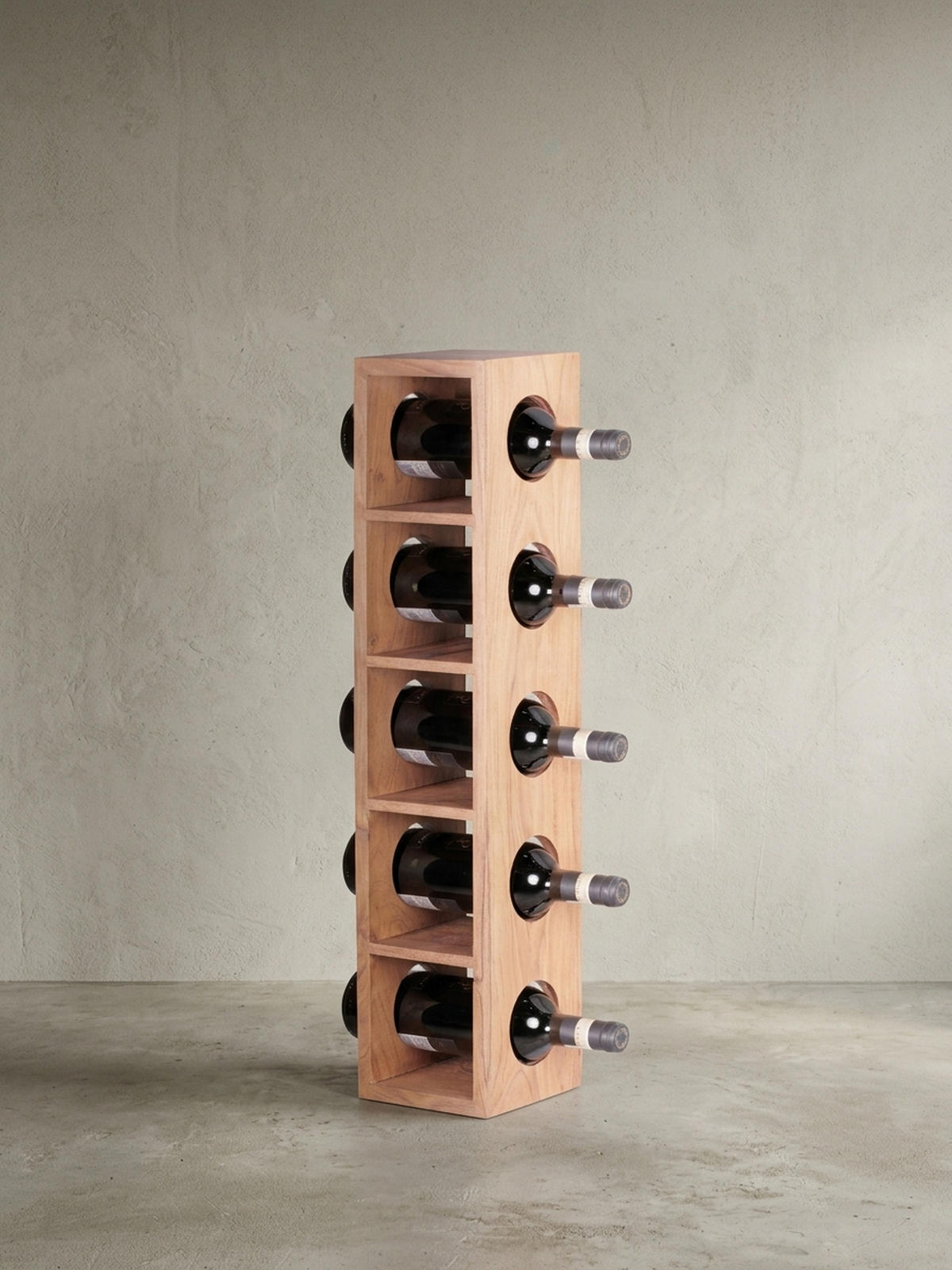 WEINREGAL Massivholz mit 5 Fächern Wandmontage Edelholz-Optik, Beige 70 cm - Beige, Holz (15/70/15cm) - KADIMA DESIGN