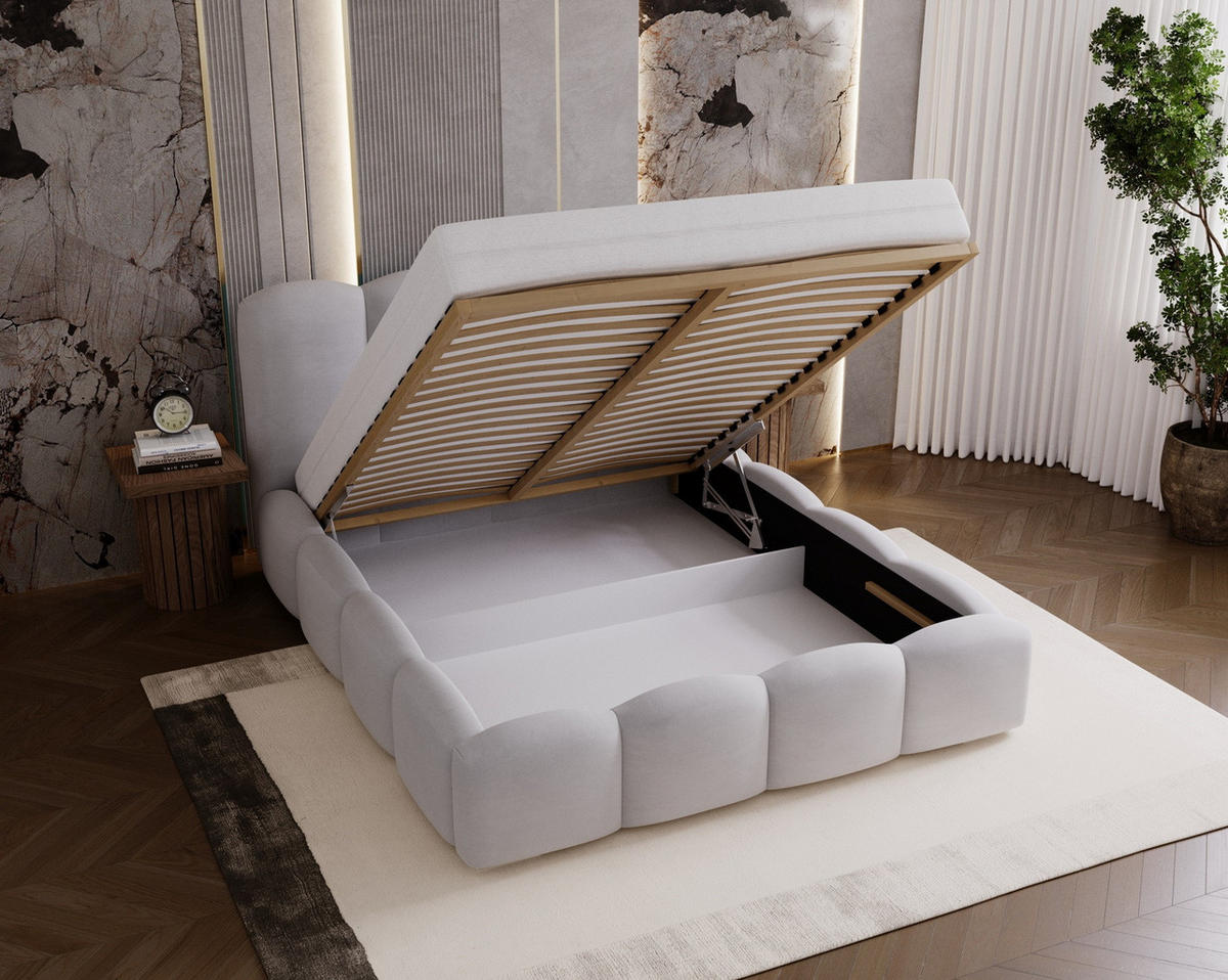 POLSTERBETT 200x200 cm Zenna mit Lattenrost, Bettkasten, Hellgrau - Hellgrau, Holz/Textil (200/200cm) - Emporius