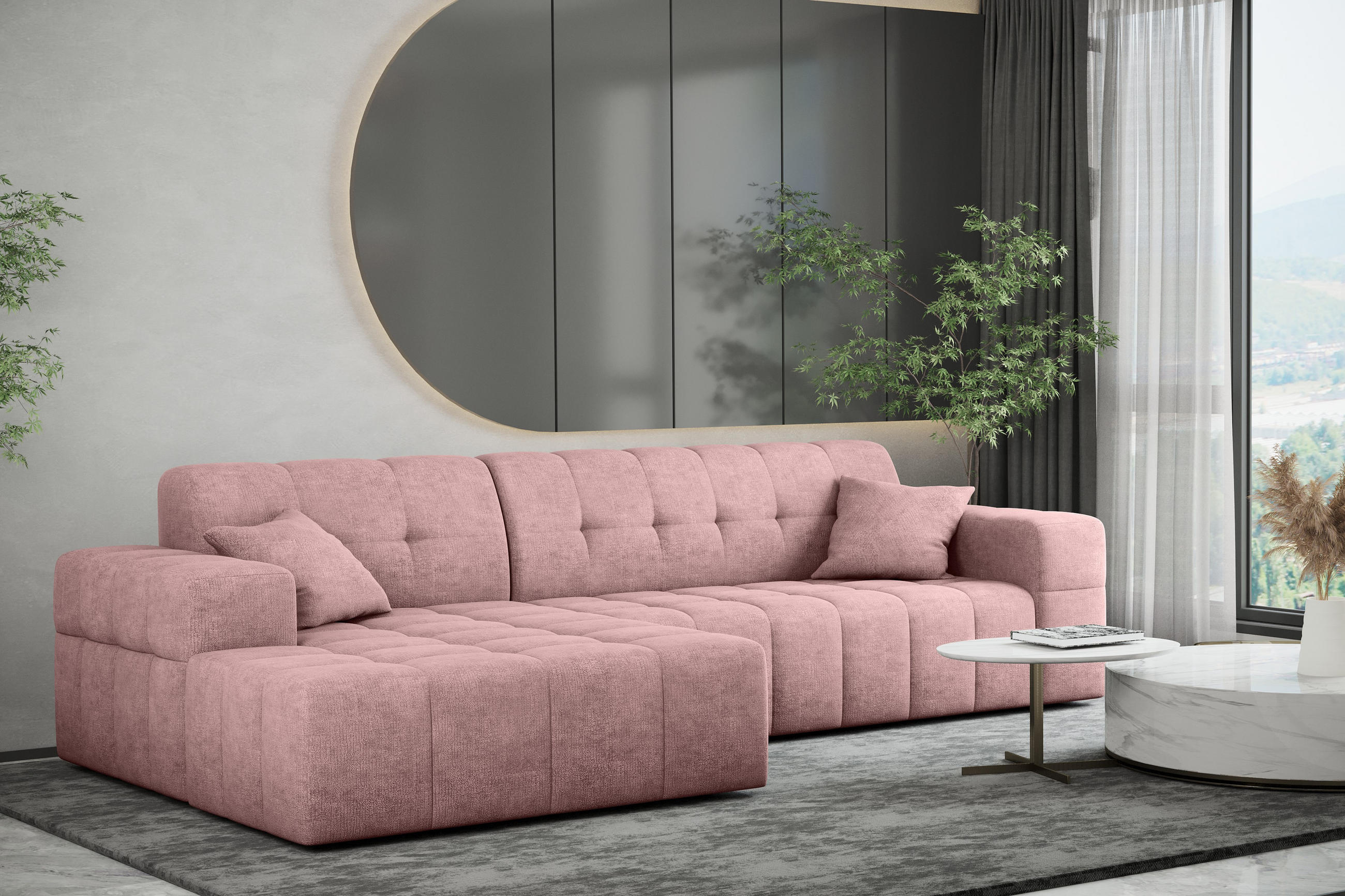 ECKSOFA NIMES Stoff Perfect Harmony Rosa Links - Rosa, Holz/Kunststoff (168/265cm) - Kaiser Möbel