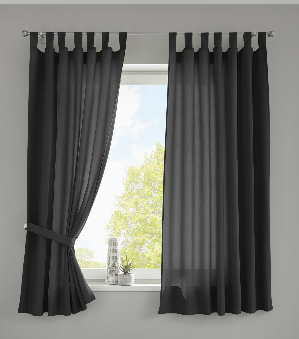 VORHANG 2ER SET POTSDAM HxB 175x140 cm Schwarz - Schwarz, Textil (140/175cm) - Gardinenbox