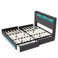 POLSTERBETT 180x200 cm LED USB Schubladen Stauraum grau - Grau, Holz (180/200cm) - LEBENLANG