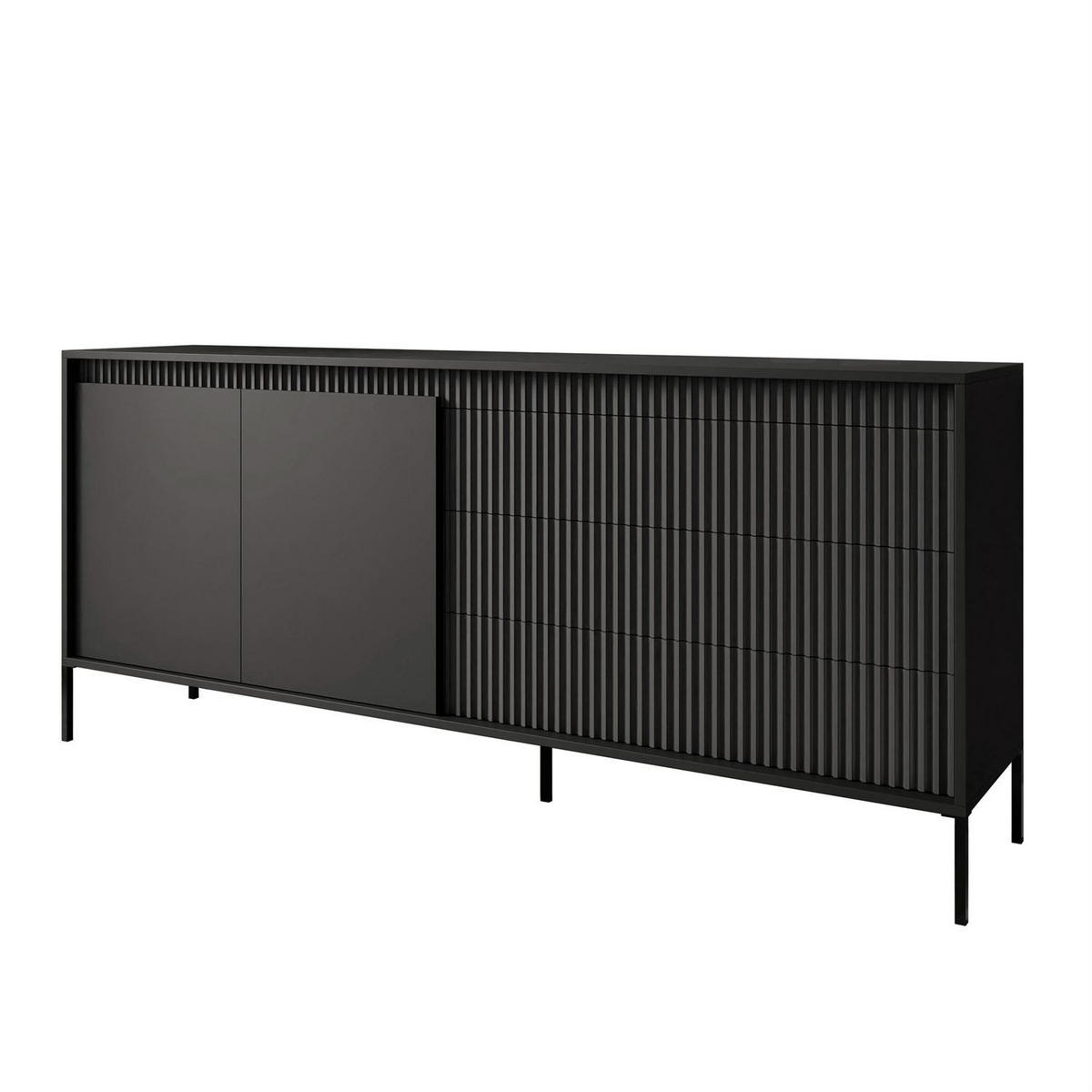 SIDEBOARD YASUMI 187 2D3S mit Schubladen schwarz matt - Schwarz, Holzwerkstoff (187.1/81.4/39.5cm) - Lookway