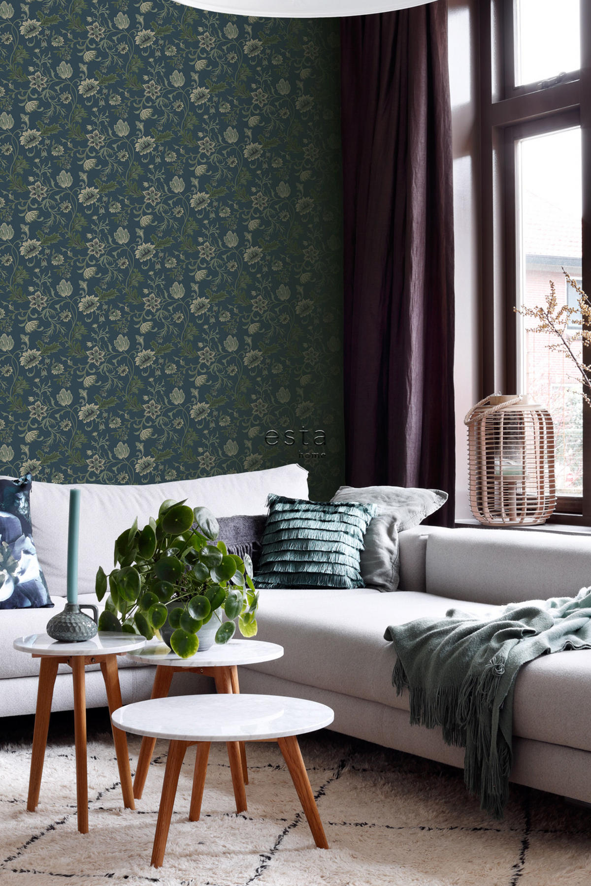 TAPETE Blumenmuster 53 cm x 10.05 m - Blau, Papier (53/1000cm) - ESTAhome