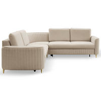 ECKSOFA VELA L-S Beige Velours-Stoff mit Schlaffunktion - Beige, Holz (251/251cm) - MASSENO