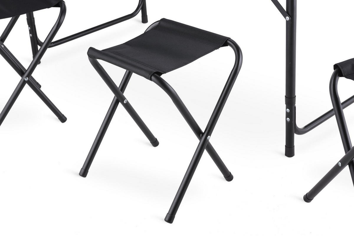 GARTENSET Tisch und 4 Stühlen, 120/60 cm, Höhenverstellbar - Schwarz, Metall - Outtec