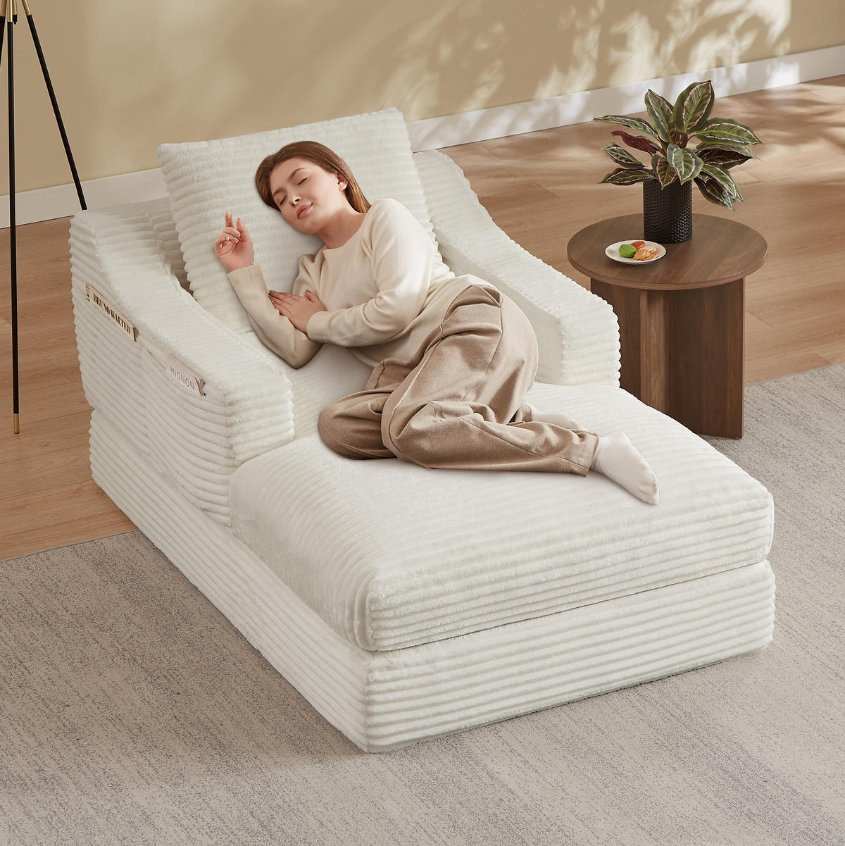 SOFA Cord Weiß mit Schlaffunktion - Weiß, Textil (100/68/162cm) - WISHDOR