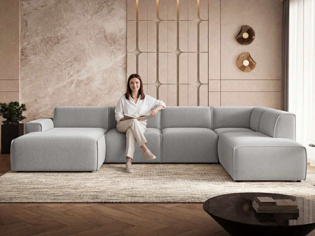 ECKSOFA U Belluno Grau Rechts - Schwarz/Grau, Holz/Kunststoff (220/378cm) - Graingold