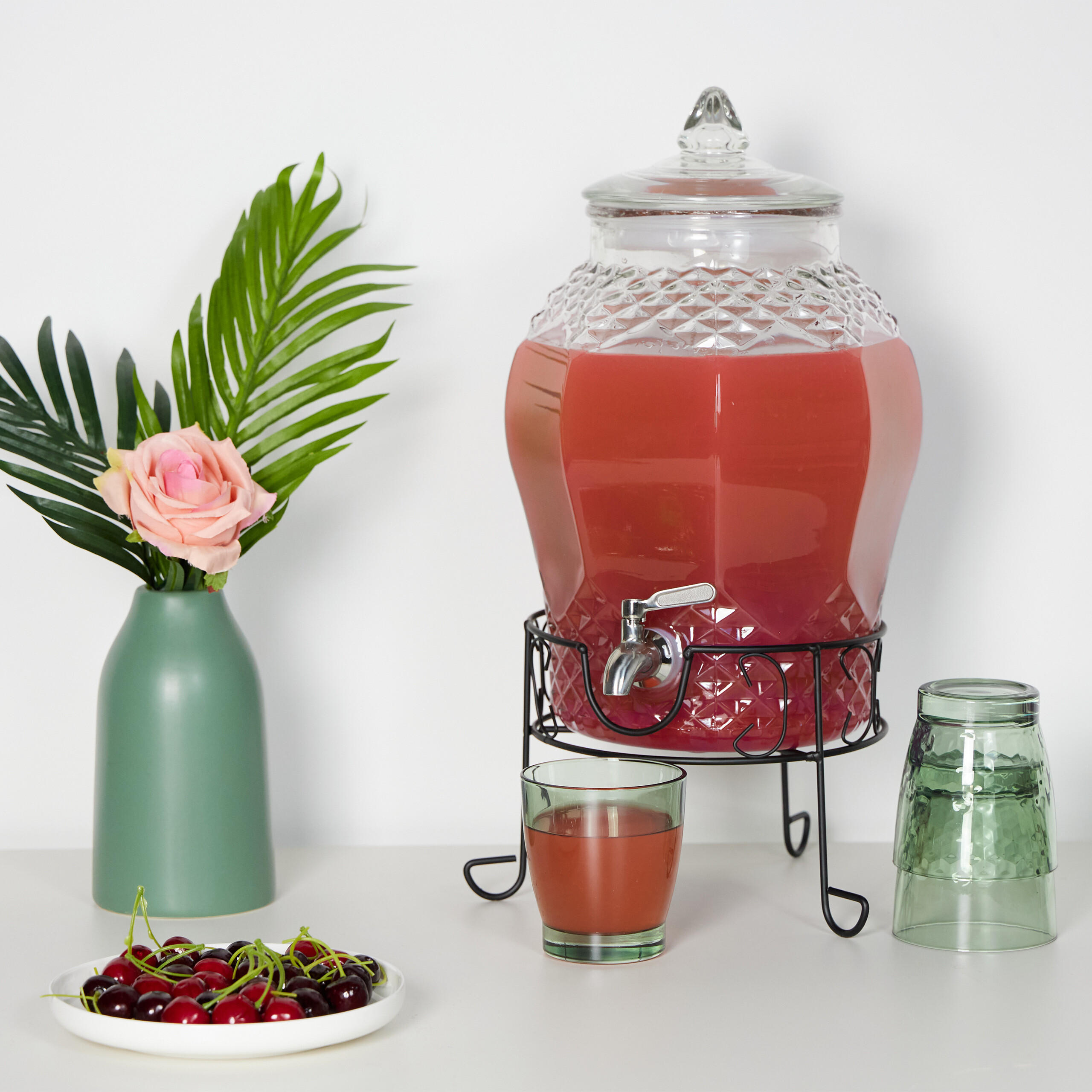 GETRÄNKESPENDER - Transparent, Glas/Metall (8L) - Relaxdays