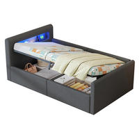 ČALOUNĚNÁ postel 90/200 cm tmavě šedá z sametu s LED osvětlením, USB a úložným prostorem - tmavě šedá, textil (90/200cm) - OKWISH