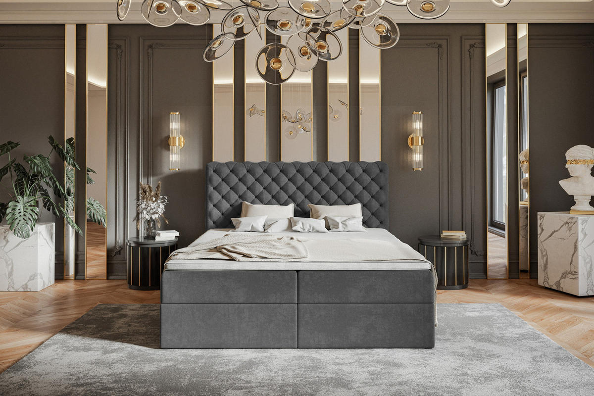 BOXSPRINGBETT 160x200 cm Doro mit Bettkasten, Matratze, Topper, Dunkelgrau - Dunkelgrau, Holz/Textil (160/200cm) - Emporius