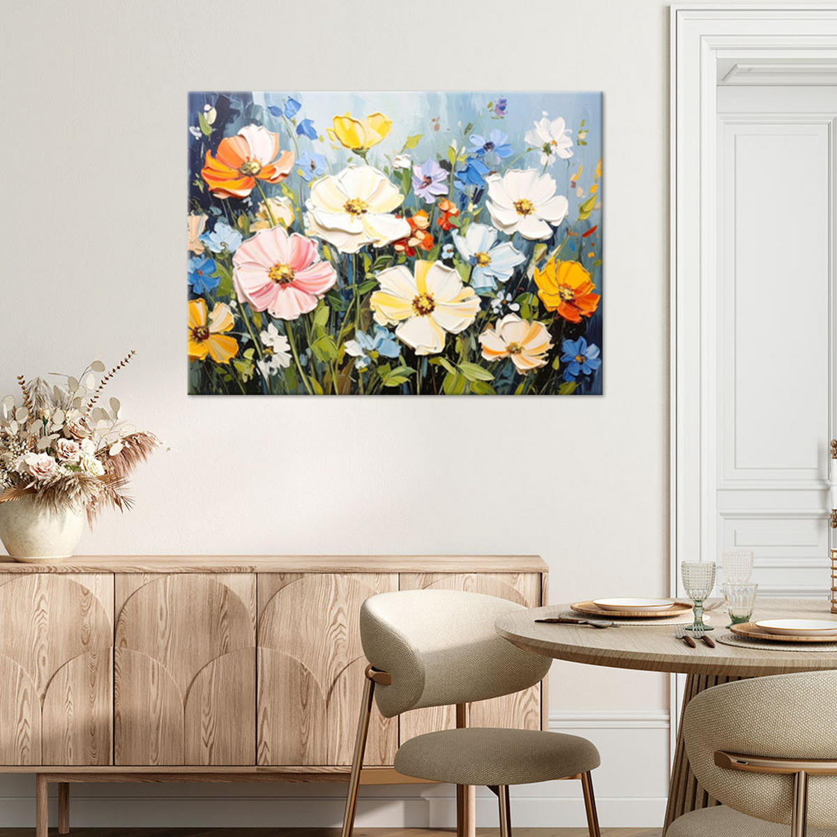 LEINWANDBILD Bunte Feldblumen Imitation von Farbe 120x80cm - Multicolor, Textil (120/80cm) - Feeby