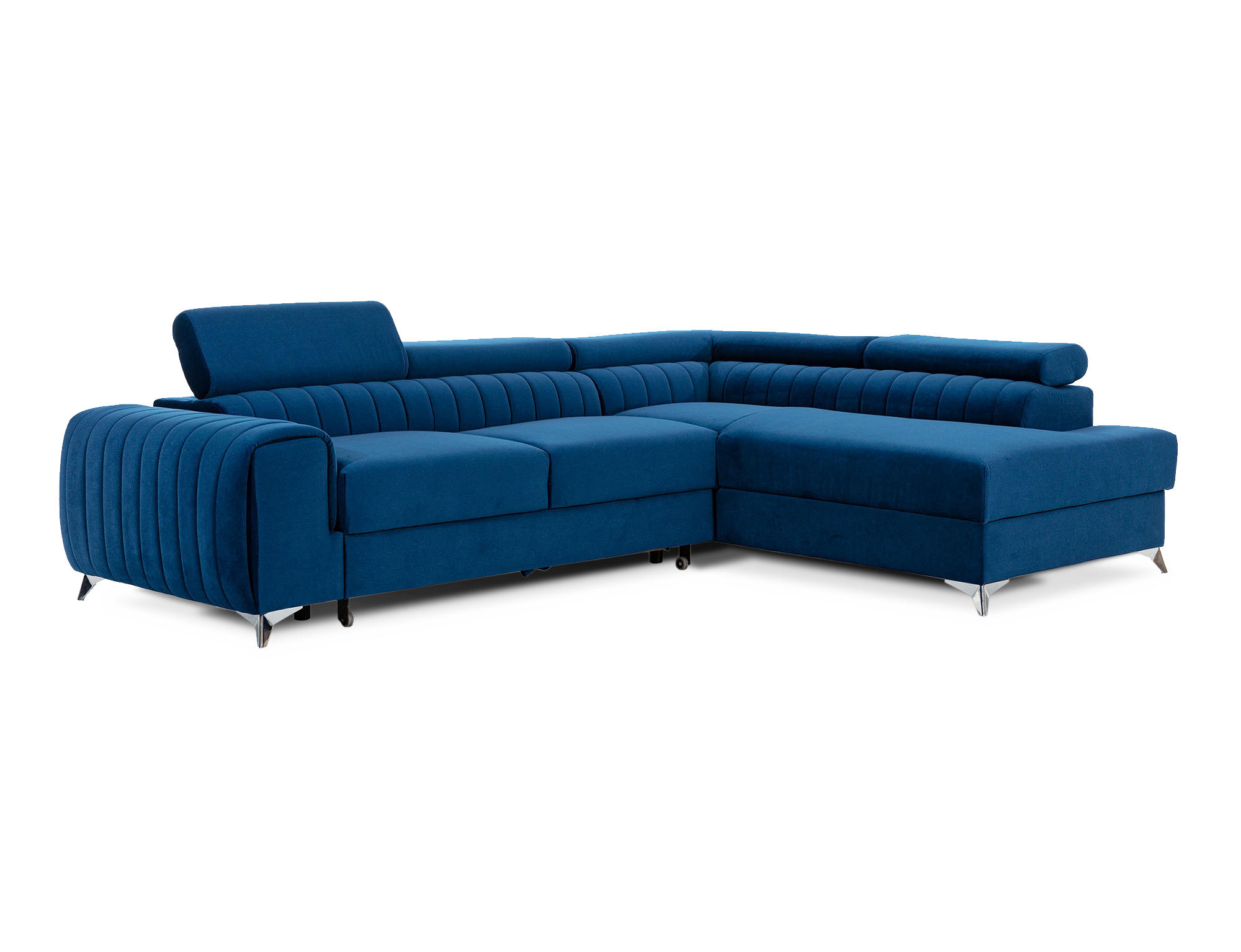ECKSOFA Laurence mit Schlaffunktion & Bettkasten – 278 x 205 cm, verstellbare Kopfstützen - Blau, Kunststoff (278/205cm) - Wohnideebilder