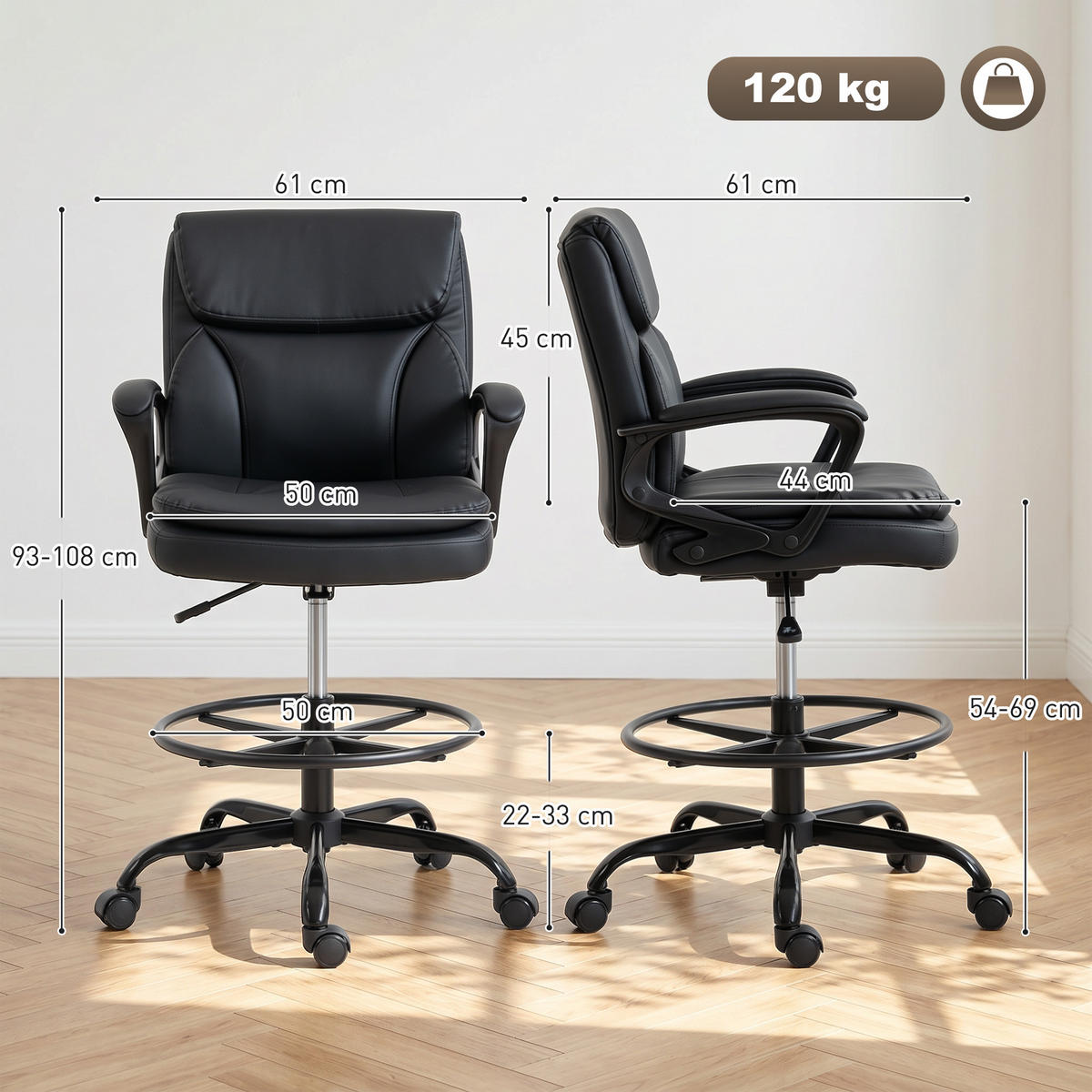 DREHSTUHL DE-11870 höhenverstellbar mit Fußstütze Schwarz - Schwarz, Metall (61/108/61cm) - ComfortXL