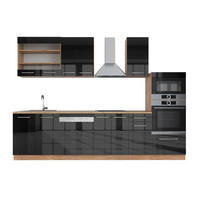 KUHINJSKI BLOK Fame-Line Antracit visok sijaj/zlati hrast power 300 cm z visoko omaro, DP Hrast - črna/medeni hrast, leseni material (300/81.6/60cm) - Vicco
