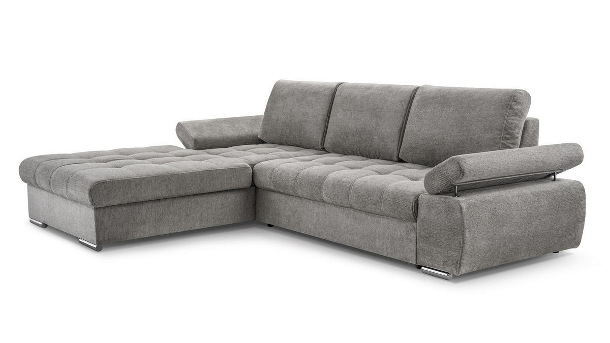 ECKSOFA SANDRO Grau Geflochtener Stoff mit Schlaffunktion - Grau, Holz (277/201cm) - MASSENO