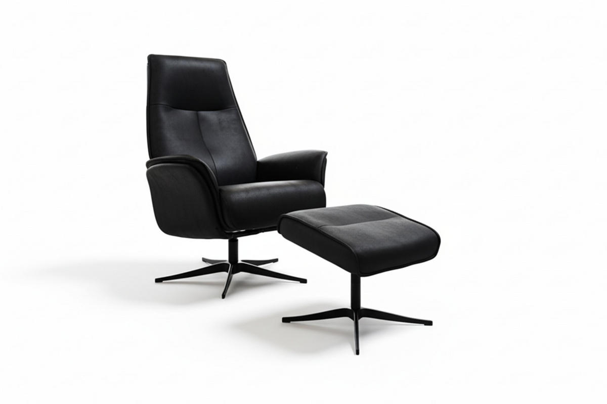 RELAXSESSEL-SET JOSIANE Schwarz Lederfaserstoff Relaxfunktion - Schwarz, Leder/Metall (78/107/87cm) - KAWOLA