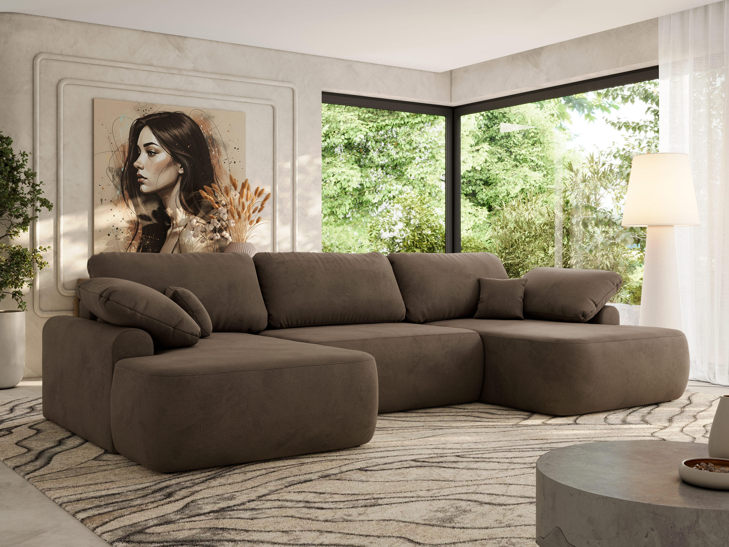 WOHNLANDSCHAFT CUBO U Braun Velvet - Schwarz/Braun, Kunststoff/Textil (370/100/187cm) - MKS