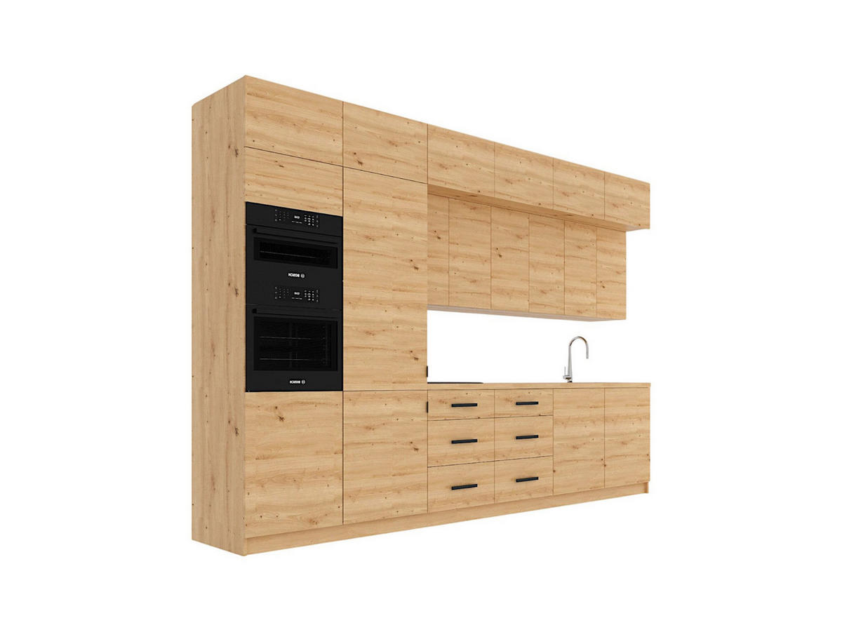 KÜCHENZEILE 360 cm - Nexa K72-G360-L - in Woodline / Matt - Schwarz/Eiche Artisan, Holz/Metall (360/212/58cm) - ROYAL24_MARKT