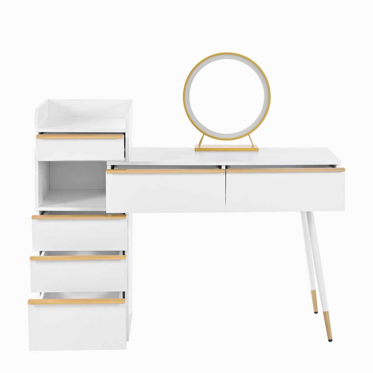 SCHMINKTISCH 100/41,5/102 cm Weiß aus Spanplatte mit LED-Spiegel - Weiß, Holzwerkstoff (41.5/102/100cm) - OKWISH