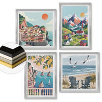 WANDBILDER 4er Set - 50x50 cm & 40x60 cm Silberner Rahmen - Farbenfrohe Berge und Küstenstädte - Silberfarben, Kunststoff (50/50cm) - ArtPrintCave